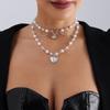 European and American Fashion Multi-layer Heart and Pearl Tassel Necklace for Women
