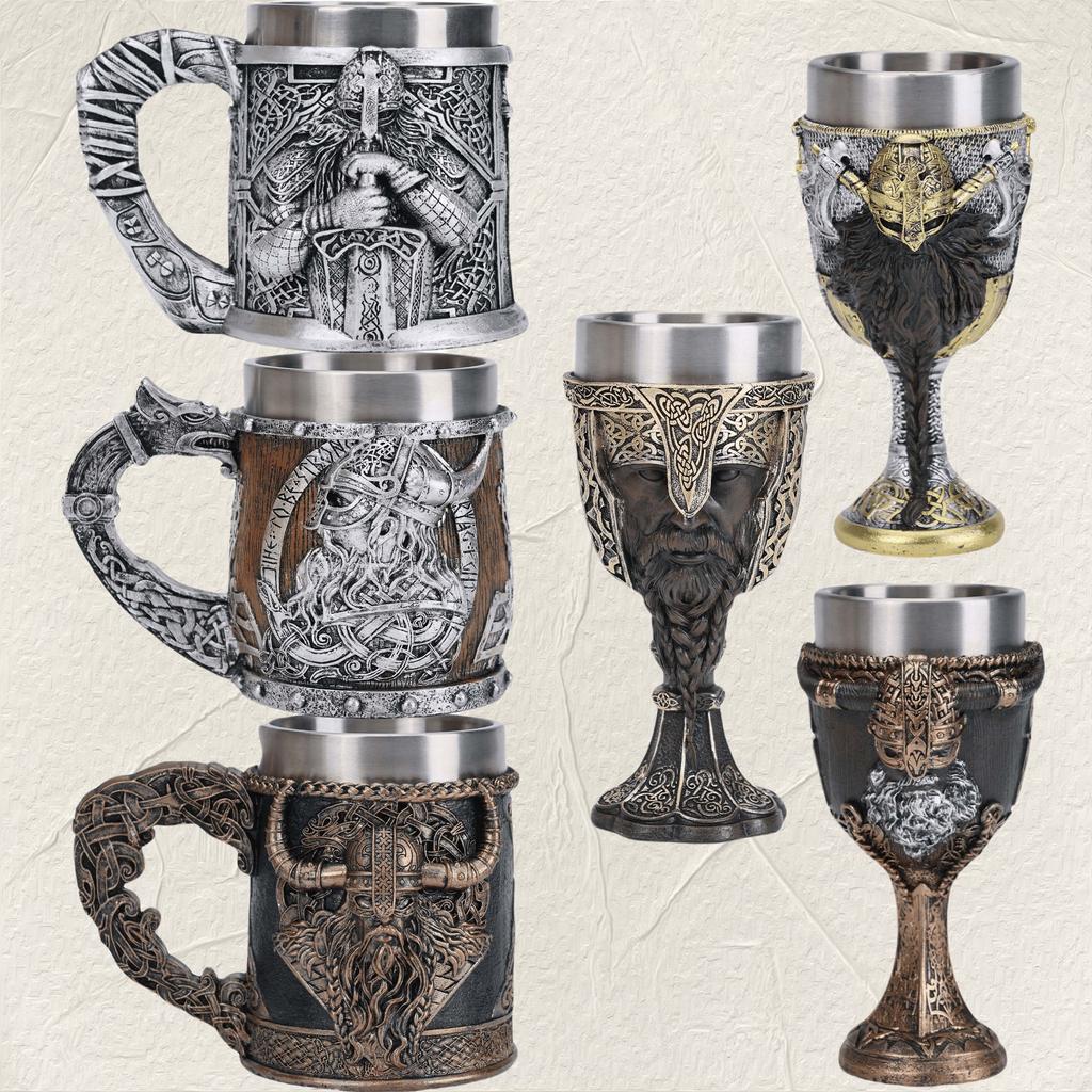 Cross-border medieval retro beer cup resin stainless steel coffee cup creative viking mug bar ornament