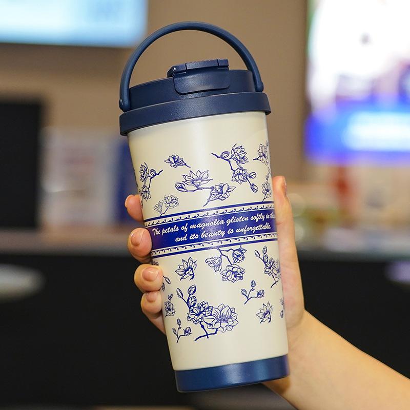 New High Appearance Level Accompanying Coffee Cup Lily of The Valley Stainless Steel Thermos Cup Double Drink with Handle Portable Women's Water Cup