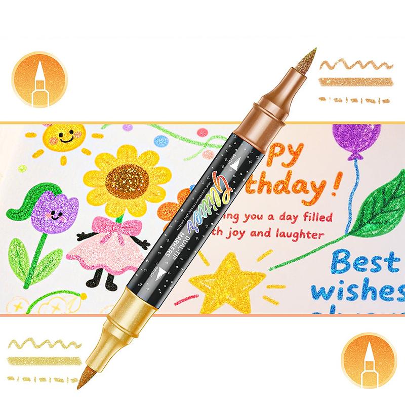 Pennarelli Pennelli Shimmer a Doppia Punta Penne Glitter Metalliche per Scrapbooking Fai da Te Colorazione Artisti Scuola Progetti Creativi
