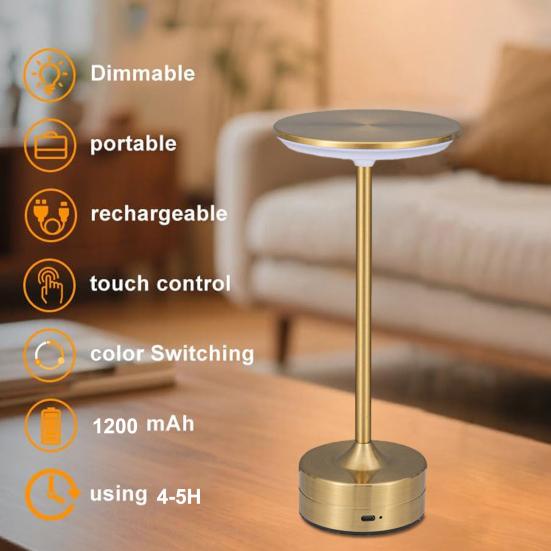 Touch Control LED Lamp Rechargeable Night Light with 3 Color Temperatures Portable Cordless Nightstand Light for Bedside Desk &Restaurant