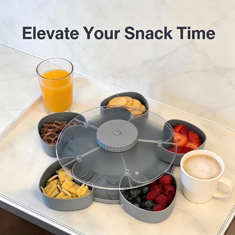 6 Compartment Rotating Serving Tray BPA Free Snacks Fruit Candy Platter For Home Party Kitchen Countertop