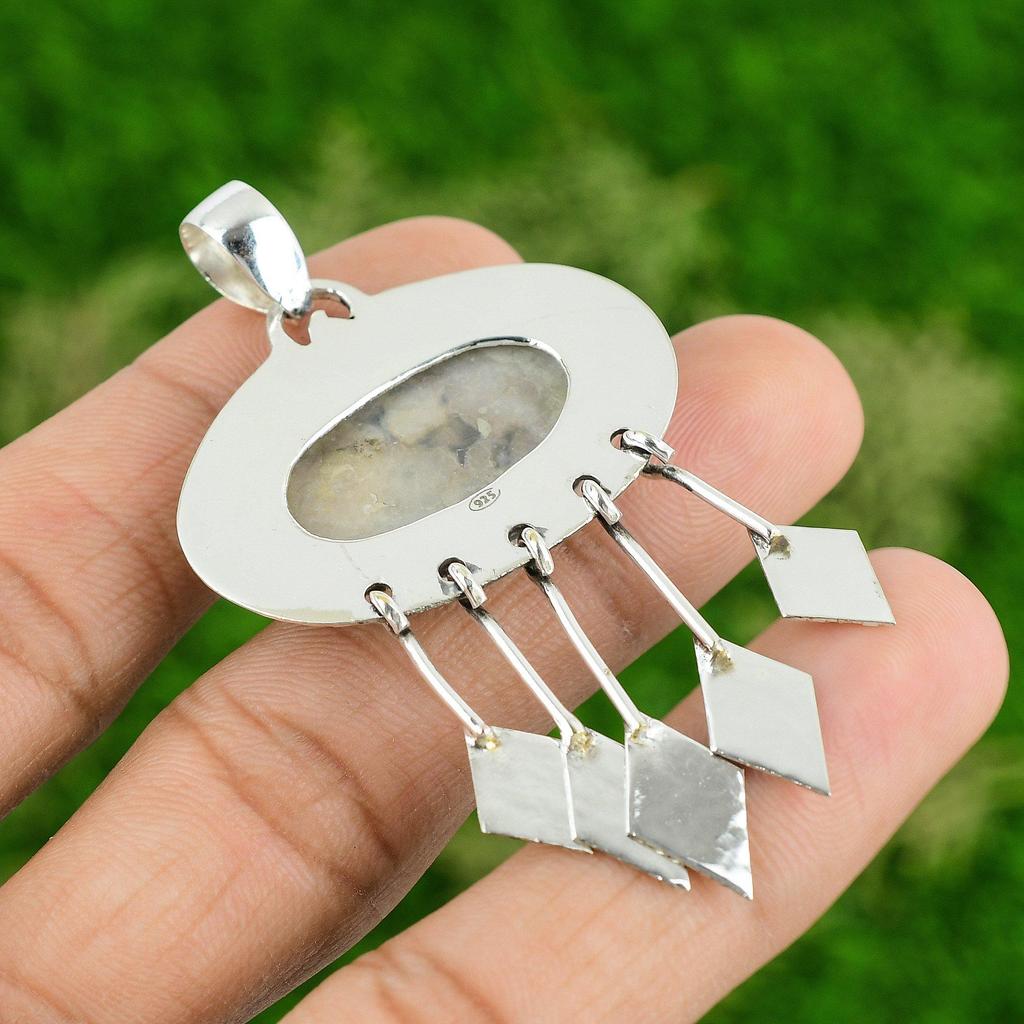 Daughters Day Sale 925 Silver Porcelain Jasper Gemstone Mother Handmade Pendant