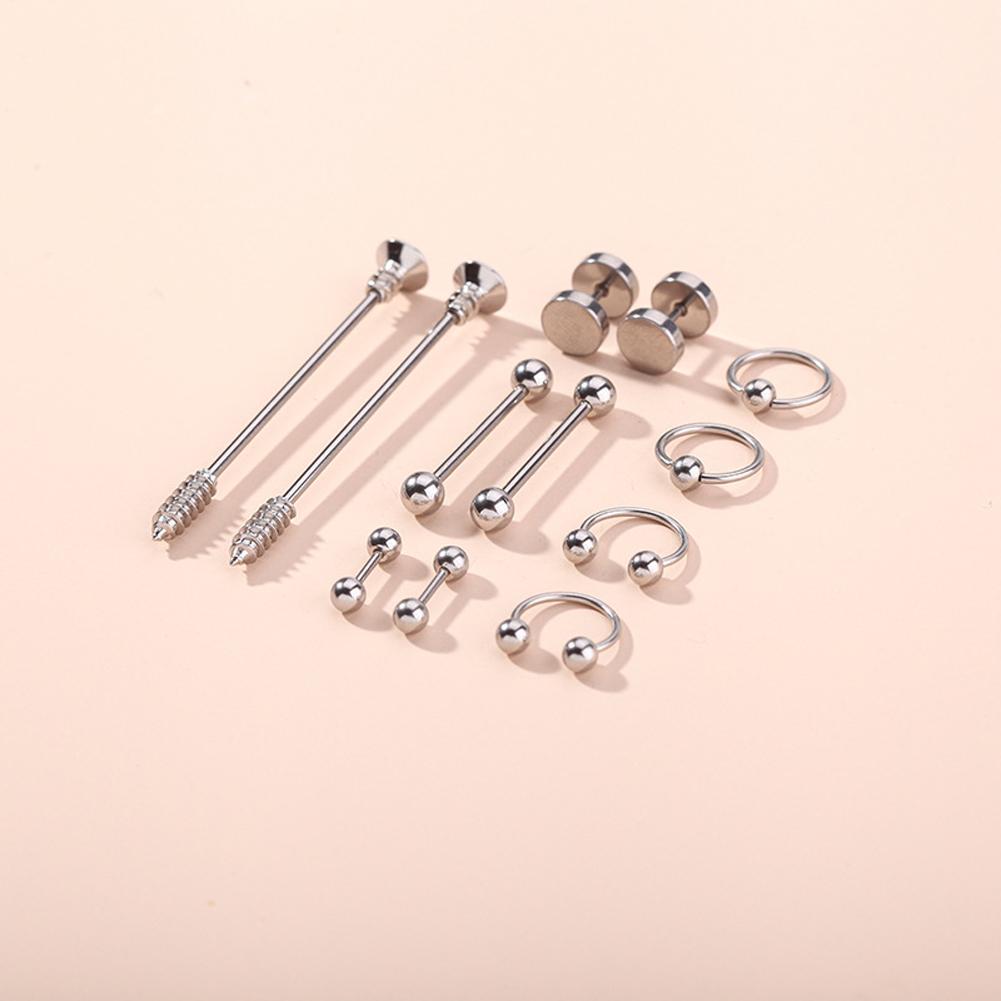 12 Pcs/set Ear Studs Stainless Steel Piercing Jewelry Long Ear Bone Barbell Ear Nail