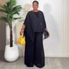 European and American temperament fashionable loose long-sleeved design irregular top wide-leg trousers African casual women's suit