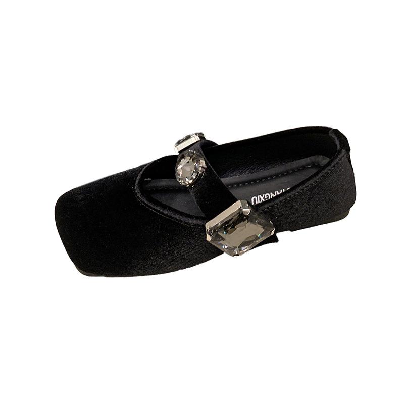 Französische Strass flachmündige Mary Jane Schuhe mit eckiger Spitze Mädchen 2025 Sommer und Herbst neue Feenwind weiche Sohle Doudou Einzelne Schuhe