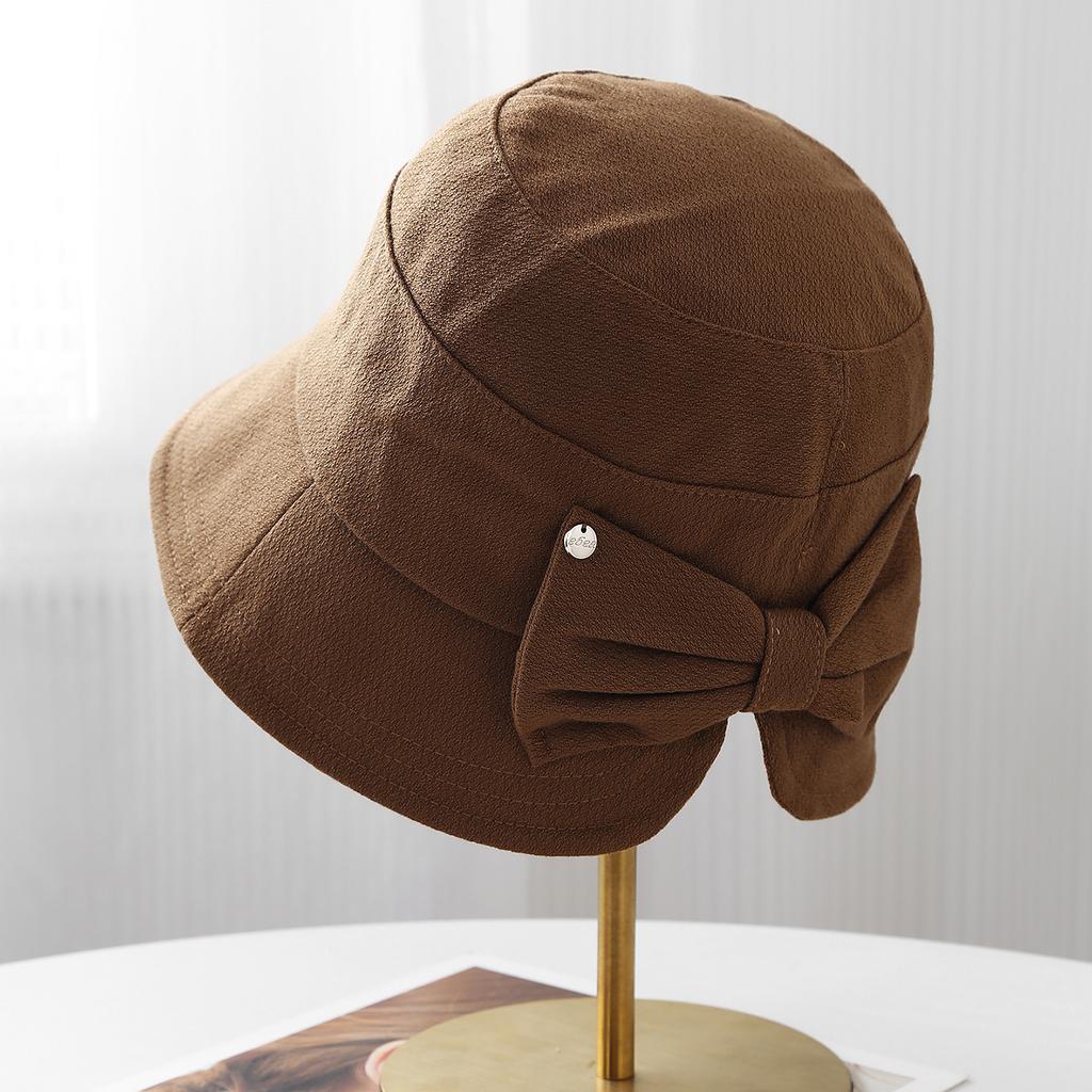 Back split bow bucket hat women's fashion spring and autumn simple sunshade basin hat versatile commuter bucket hat