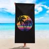 Retro Sunset Palm Tree Beach Towel Large Soft Absorbent Shower Towel Summer Seaside Pool Party Sunbathe Blanket Black Style