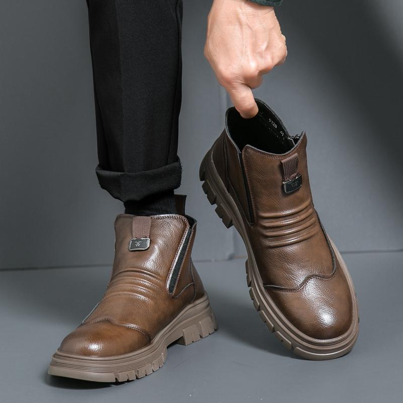High End Brand Classic Brown Men's Outdoor Workwear Boots Thick Soled Business Short Boots Men's High Top Leather Casual Shoes