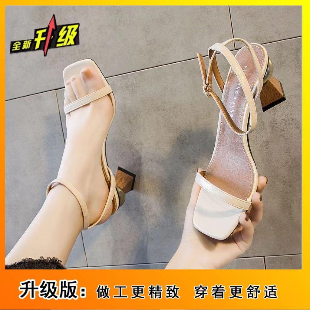 Internet Celebrity Sandals Female Summer 2025 New Student Korean Version Square Head High Heels Sexy Fairy Wind Outside Thick Heel Ins