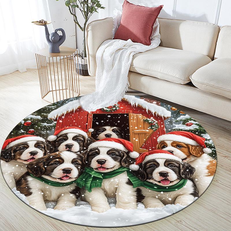 Dog and Otter Round Area Rug,Carpet Rug for Living Room Bedroom Sofa Playroom Decor,Non-slip Floor Mat