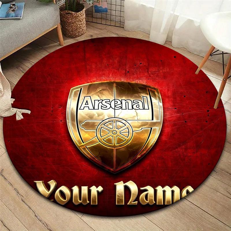 Arsenal F Benutzerdefinierter Name Runder Teppich, Teppich für Wohnzimmer Schlafzimmer Sofa Spielzimmer Dekoration, Rutschfeste Fußmatte