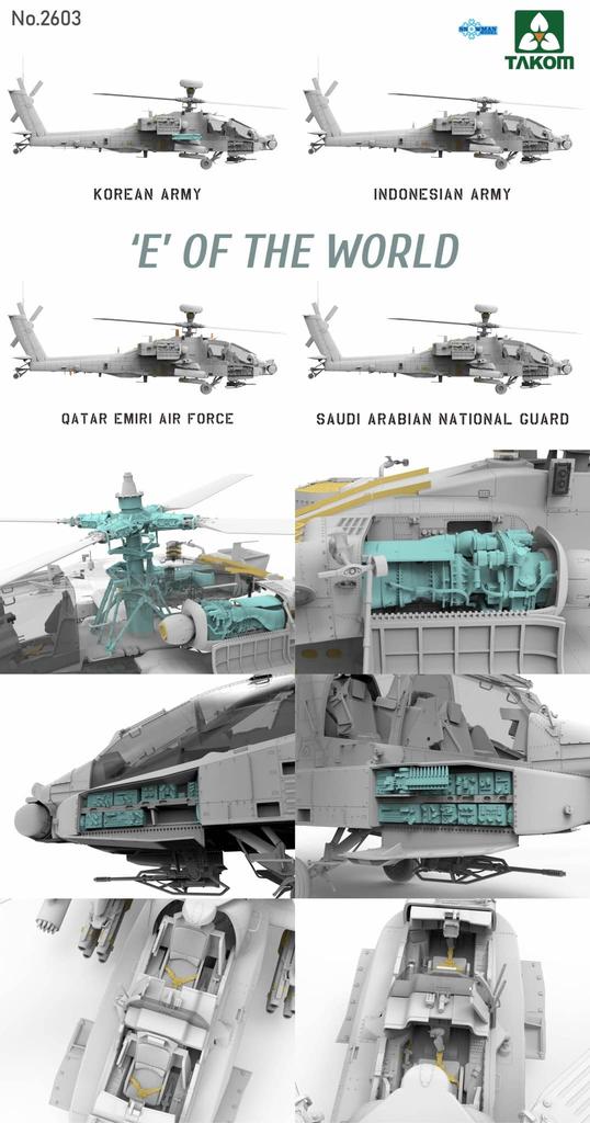 Takom 1/35 Scale South Korean Army AH-64E World's E Attack Helicopter Limited Edition Plastic Model Kit TKO2603