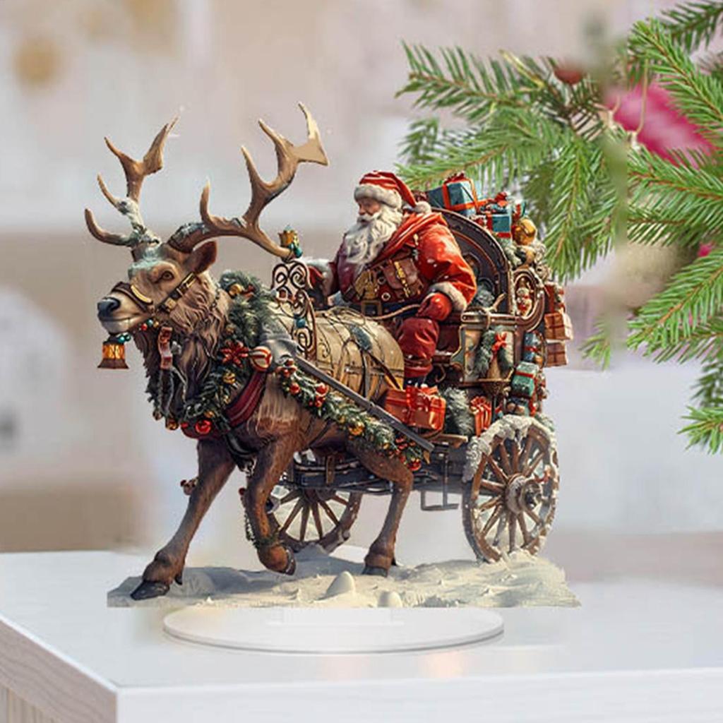 Weihnachtsmann Schlitten Rentier Figur 2D Acryl Tischdeko mit Weihnachtsmann und Rentier für Heimparty Winterurlaub Weihnachtsdekorationen