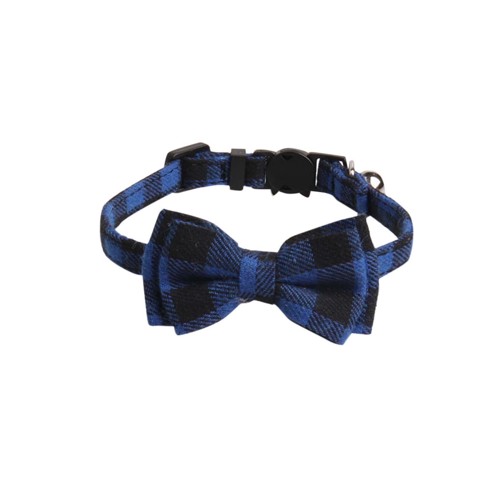 

Кошачий ошейник с милым галстуком-бабочкой и колокольчиком для кошек, регулируемый безопасный клетчатый ошейник, товары для домашних животных синий