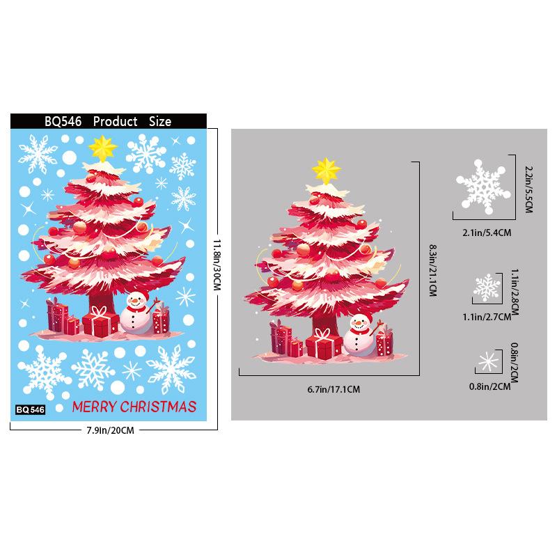 2/3/5PCS Christmas Electrostatic Window Clings Decor Set - Snowman Snowflake Tree Stickers For Glass Door Shop Display