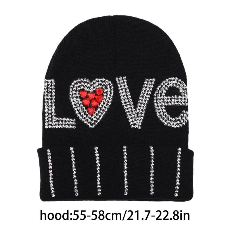 InsStyle Soft Hat Knitted Rhinestone LOVE Letter Beanies Hat Handmade Hat Breathable Pullover Hat Street Photoshoots Cap