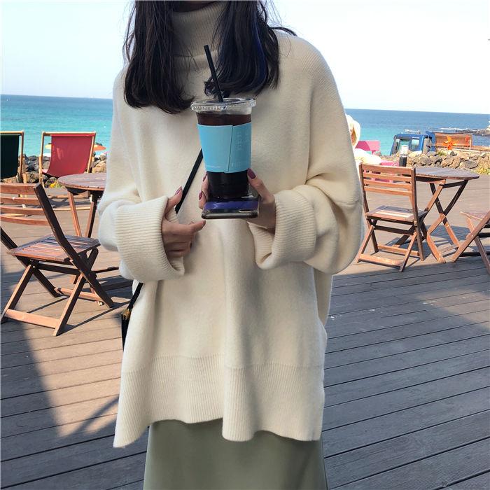 Rollkragen Kragen Pullover Frauen Frühling Herbst Feste Strick Pullover Übergröße Grundlegendes Schwarz Blau Weiß Jumper pull femme