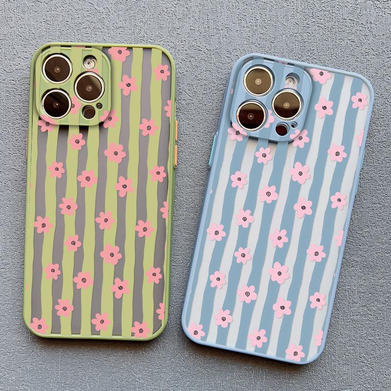 Colorful Striped Minimalist INS Small Floral Pattern Phone Case For iPhone 17 16 14 15 Pro Max Plus 11 13 Mini 12 Pro Max Covers