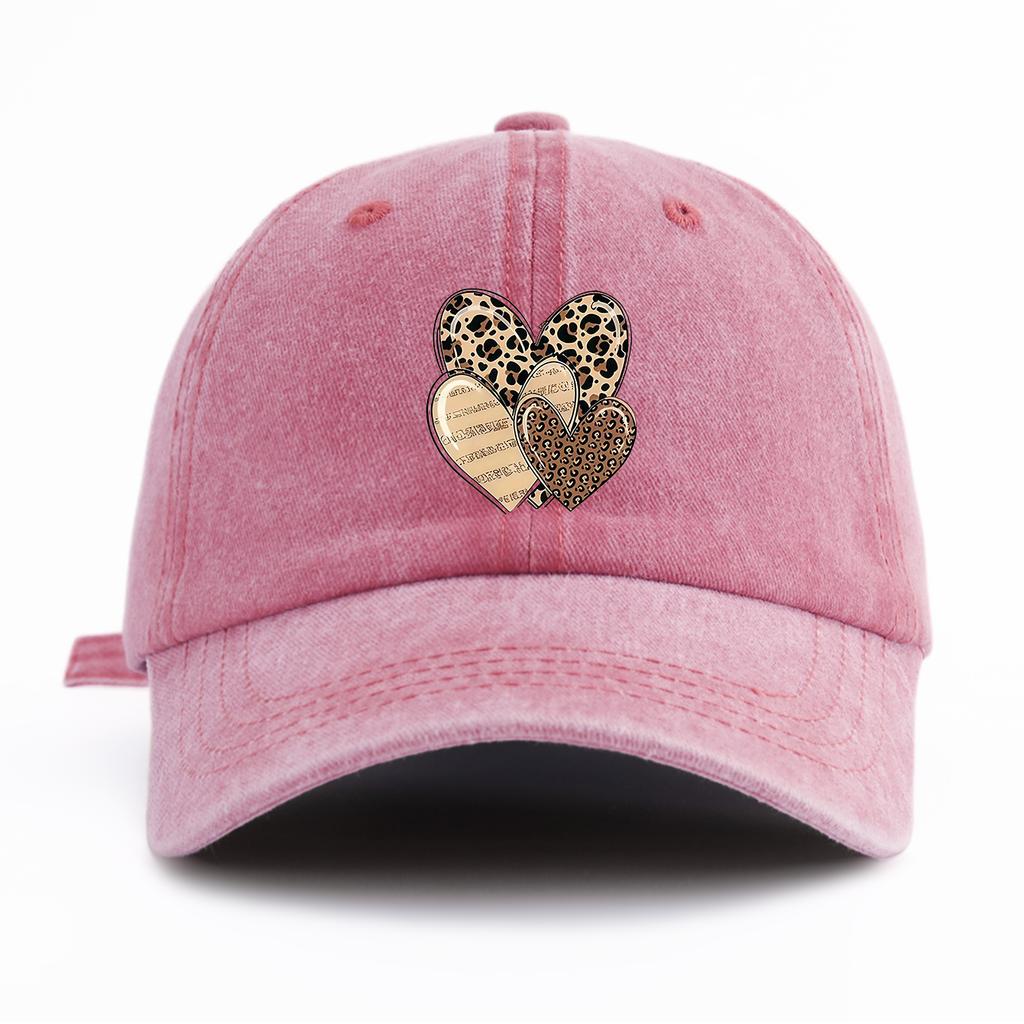 1pc Leopard Heart Print Washed Baseball Cap for Adults, Minimalist Retro Style Casual Soft Adjustable Dad Hat, Perfect As Gift