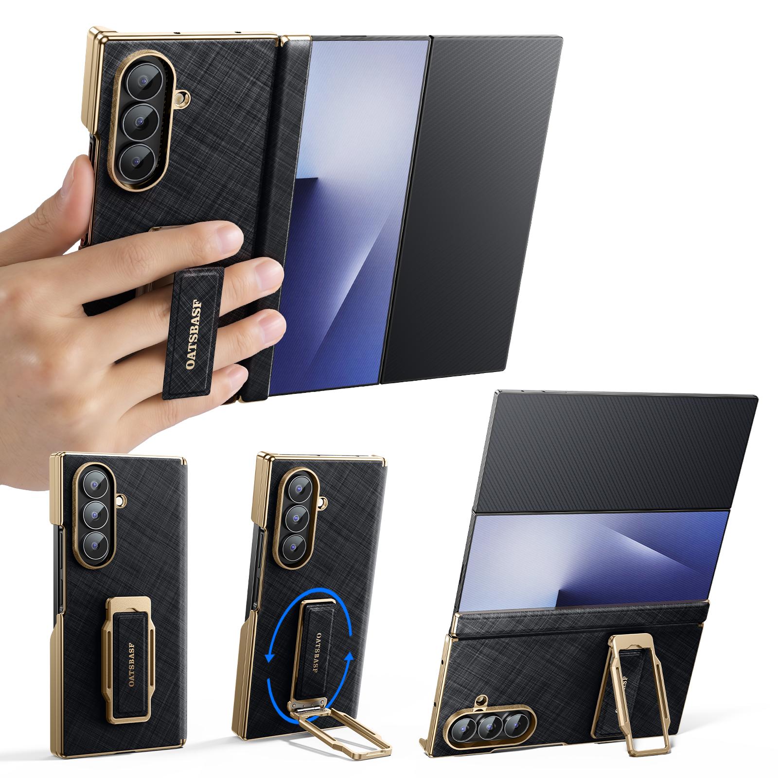 

Oatsbasf Leather Phone Case for Samsung Galaxy Z TriFold 360° Rotatable Strap Stand Case Lightweight Phone Cover Securely Grip Samsung Galaxy Z TriFold чорний