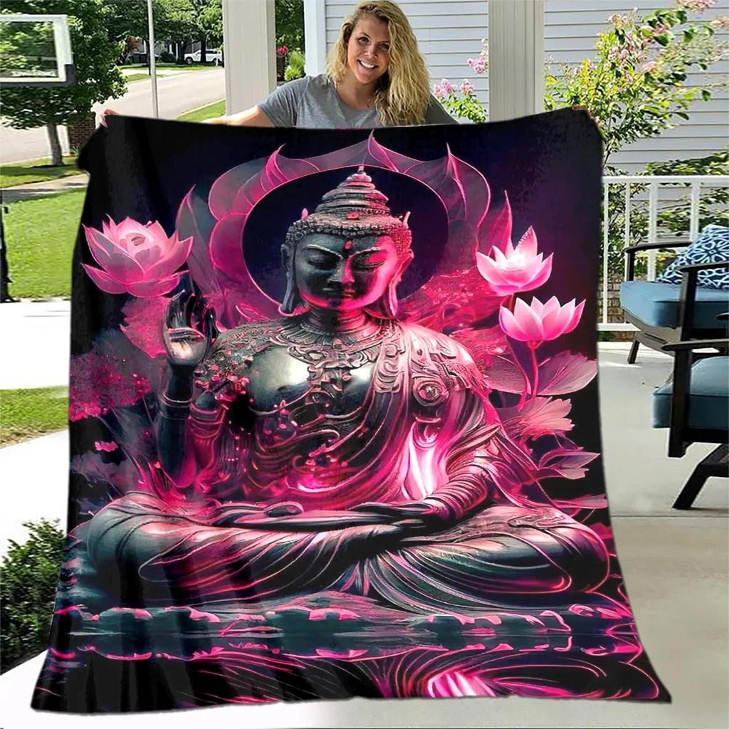 Buddha Sakyamuni Buddhisme Tro Religion Blødt Plys Tæppe, Flanel Tæppe Kastetæppe til Stue Soveværelse Seng Sofa Bed
