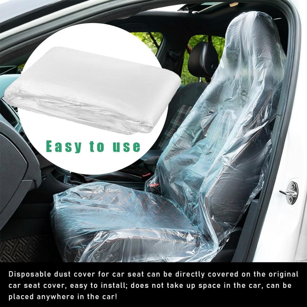 100 PCS Disposable Car Seat Covers, Dustproof Plastic Auto Seat Protective Covers, Universal Clear Vehicle Seat Protector for Airplane Seats, Salon