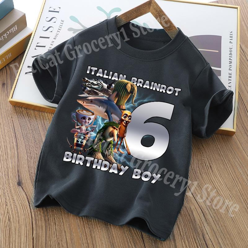 Tralalero Tralala Digit 1-9 T-shirt Boys Tungtung Sahur Brainrot Tees Child Summer Short Sleeve Birthday Tops Kids Clothes Gift