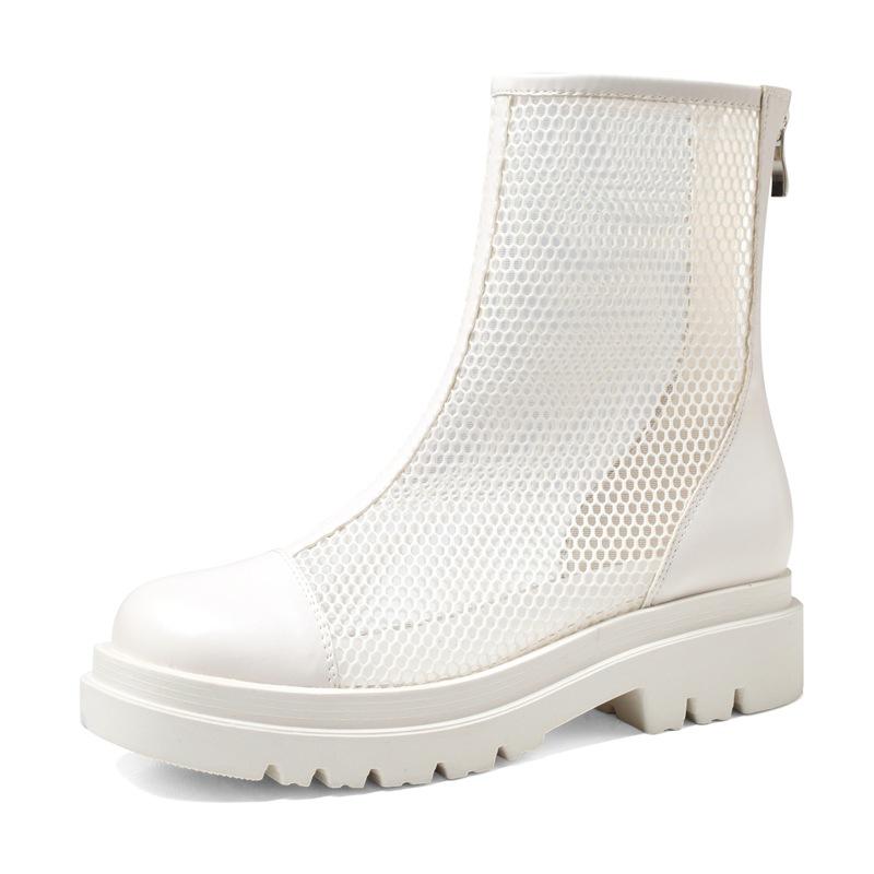 Dámská móda Krátké kozačky Jednobarevné S kulatou špičkou na tlustém podpatku Nízkobílé černé boty se síťovinou