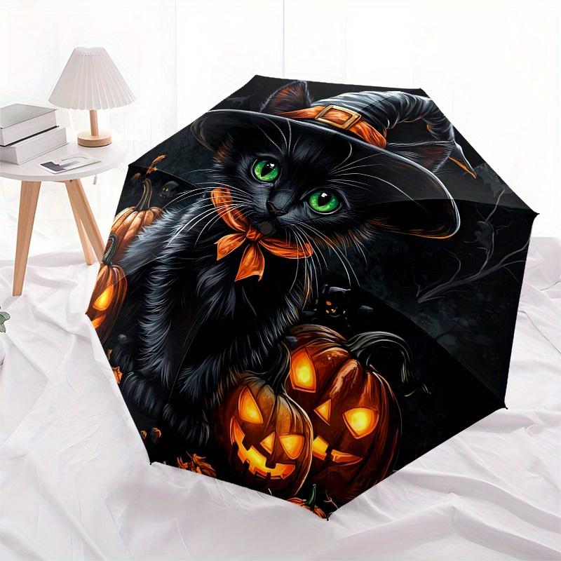 1pc Halloween Black Cat with Pumpkins Umbrella with Plastic Handle,Suitable for All Seasons Home Travel Outdoor UmbrellaM1197