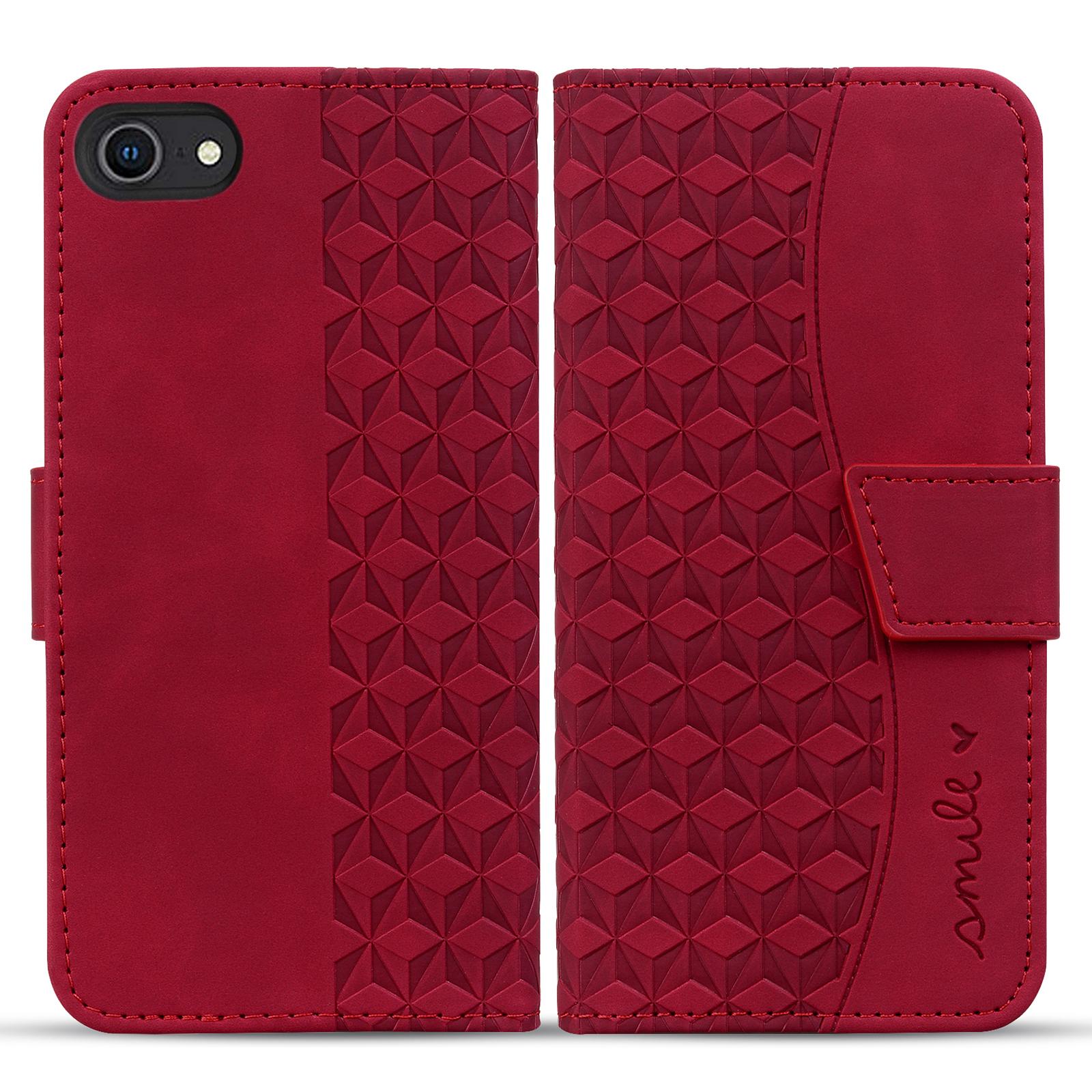 

For iPhone 16e Case Rhombus Pattern Leather Wallet Phone Cover Red