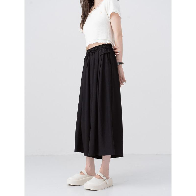 

Summer ice silk trouser skirt women s style new half-body mid-waist thin loose small casual fashion straight pants One size чёрный