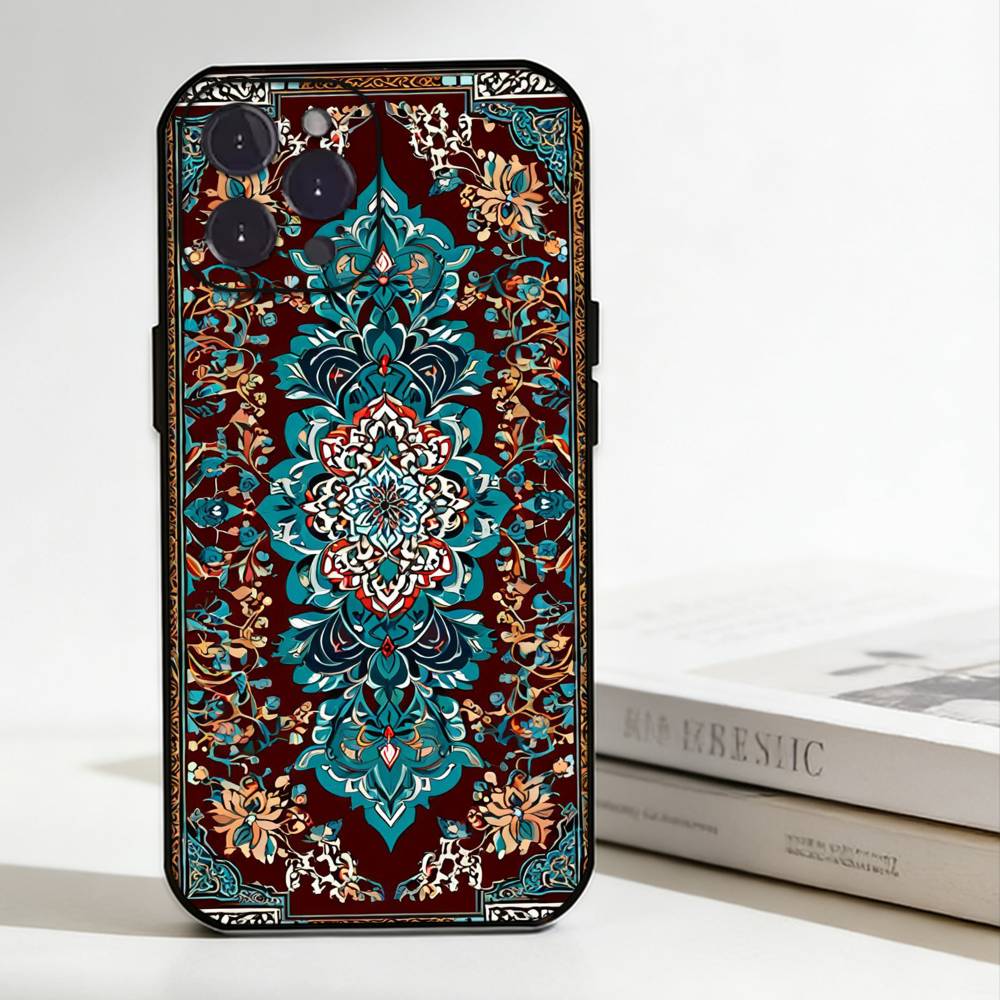 Persian Carpet Floral Pattern Phone Case Silicone Black Soft For IPhone 17,16,15,14,13,12,11,SE,Plus Pro Max