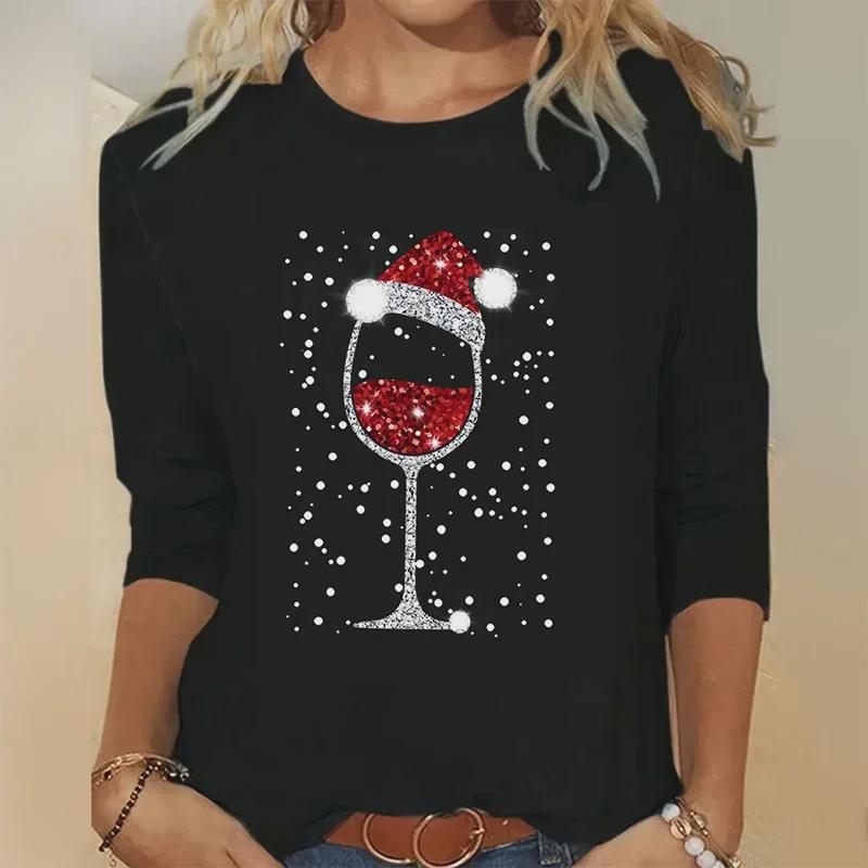

Women s Round Neck Long-Sleeve Christmas Elk T-Shirt 3XL