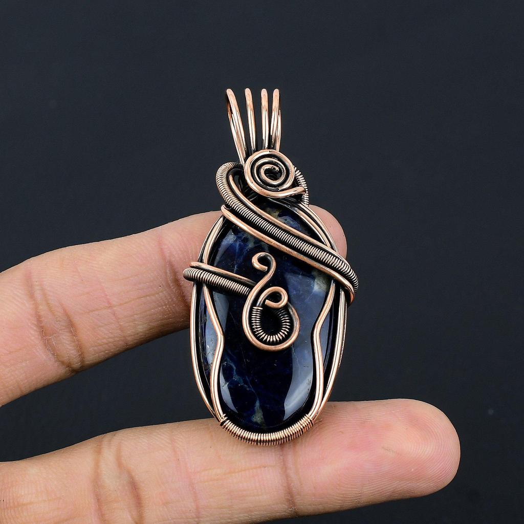 Sodalite Pendant Handmade Gemstone Jewelry, 999 Copper Wire Wrapped Pendant ,Unique Design Jewelry Pendant