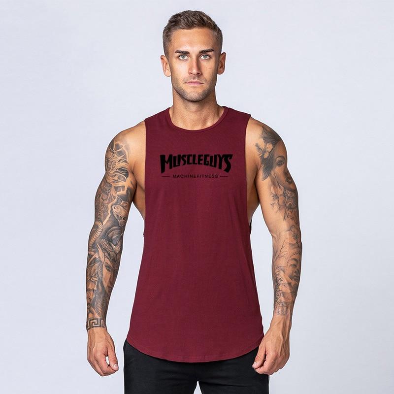 Muscleguys New Sports Tank Top Men's Breathable Cotton Sleeveless Singlet Running Training Loose Elastic Leisure Fitness T-shirt