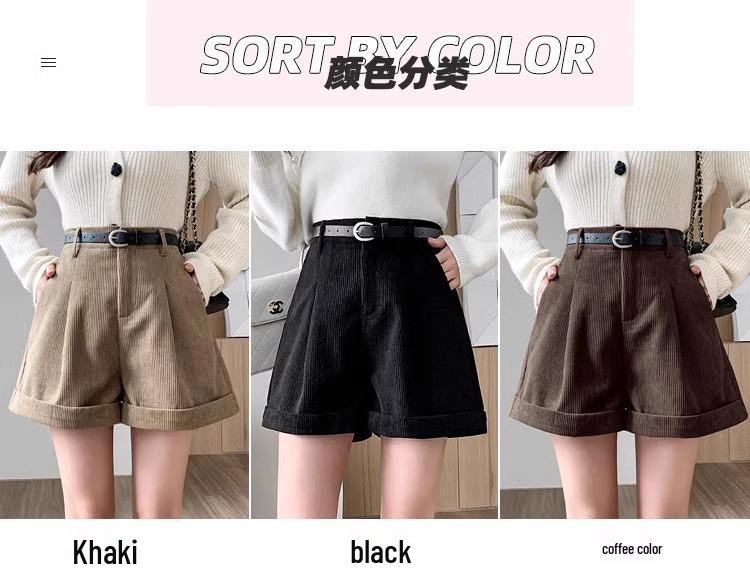Maillard Women's Corduroy High-Waisted A-Line Shorts - 2024 New Autumn/Winter Collection
