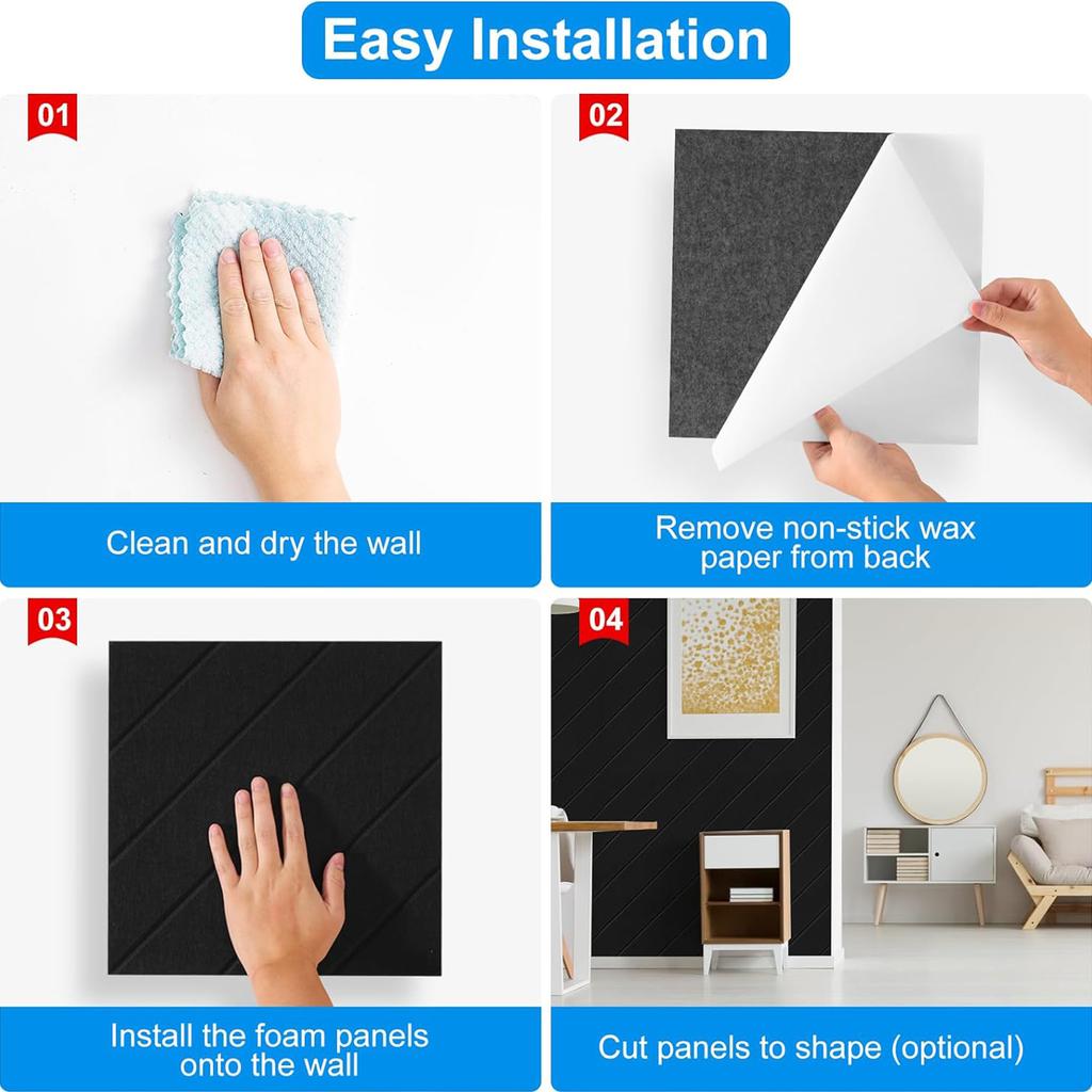 12 Pack Sound Insulation Foam Panels Polyester Texture Acoustics Treatments Wall Tiles Perfect for Living Room Studios