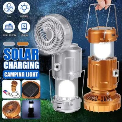 Taşınabilir Kamp Fenerleri Elektrikli Fan 1500mAh LED Güneş Enerjili Asılabilir Çadır Şarj Edilebilir Dış Mekan Acil Durum Lambası Fanlı