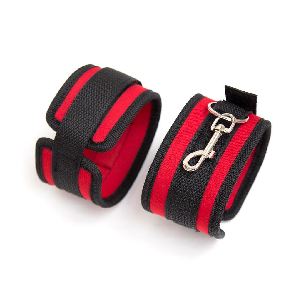 Couple's Bed Restraint Set: Adult Hand & Foot Cuffs with Combination Straps