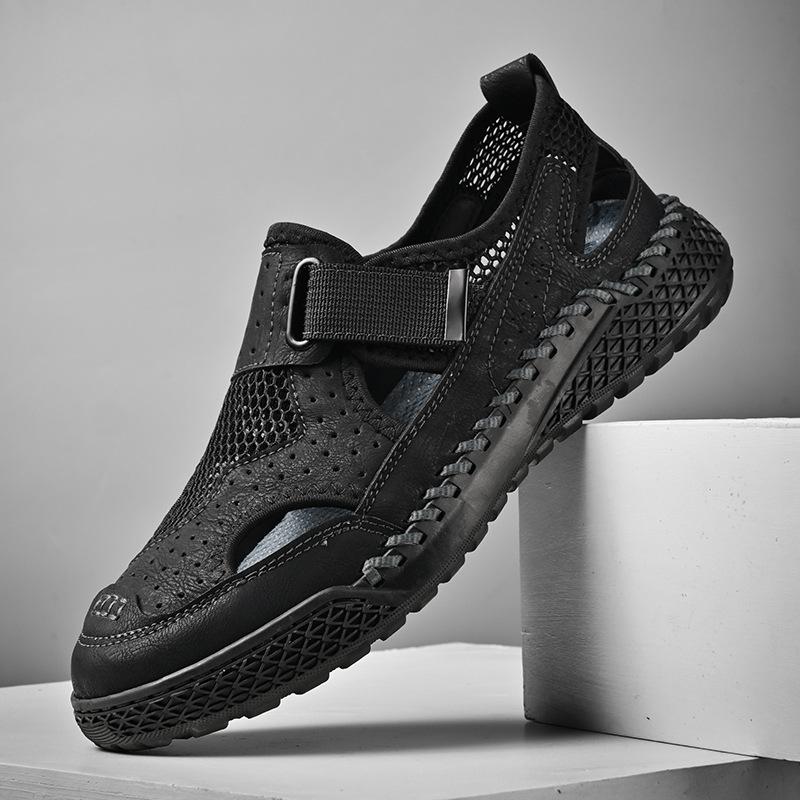 

Amazon temu shrimp skin express sale ozno Douyin sandals men s hollow breathable large size casual beach shoes 38 чорний