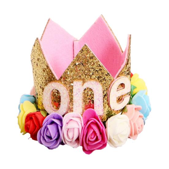 Baby Girl Sequin Number Flower Crown Headband Birthday Party Performing Headwear