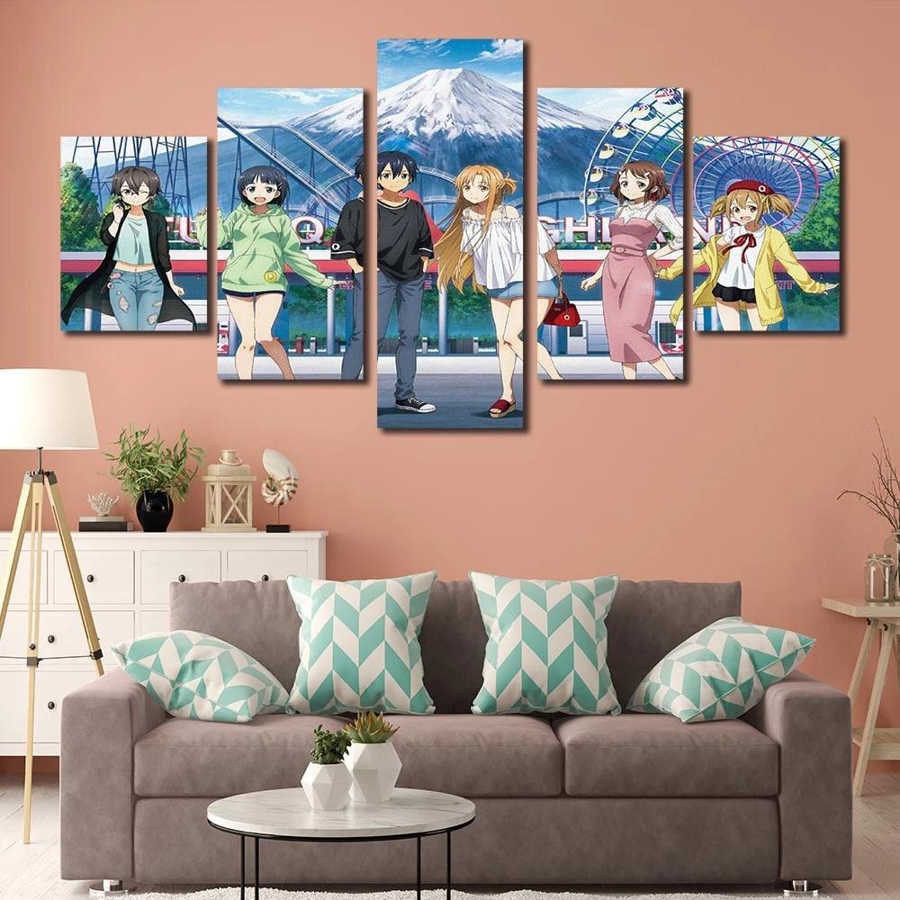 

Anime Characters Frame Posters 5 Pieces Canvas Painting Japan Sword Art Online Modular Print Wall Picture Living Room Decor Home 20x35 20x45 20x55cm