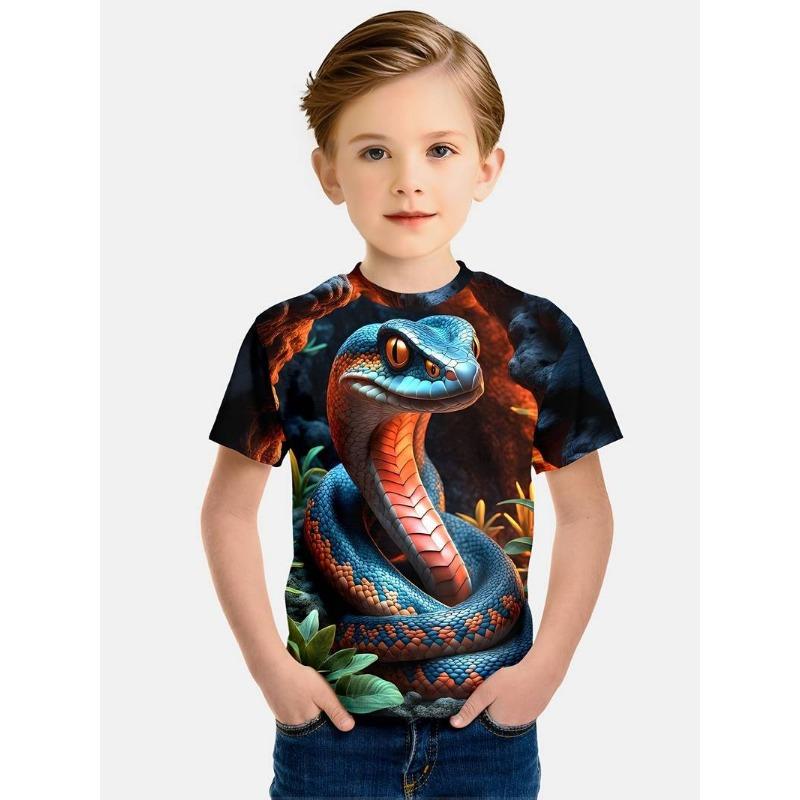 

Футболки с 3D-принтом животного змеи, повседневные и удобные, с коротким рукавом, детские футболки для мальчиков 130