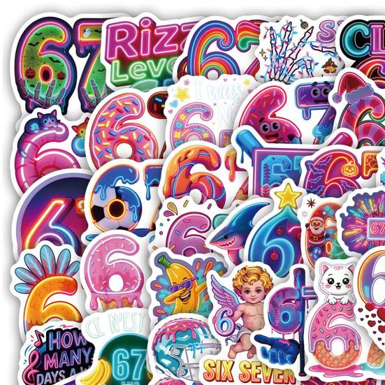 60 Parça Altı Yedi Neon Çıkartmalar Trend Komik Söz Etiketleri Su Şişesi Telefon Kılıfı Dizüstü Bilgisayar İçin Su Geçirmez Kendin Yap Defter Çıkartmaları