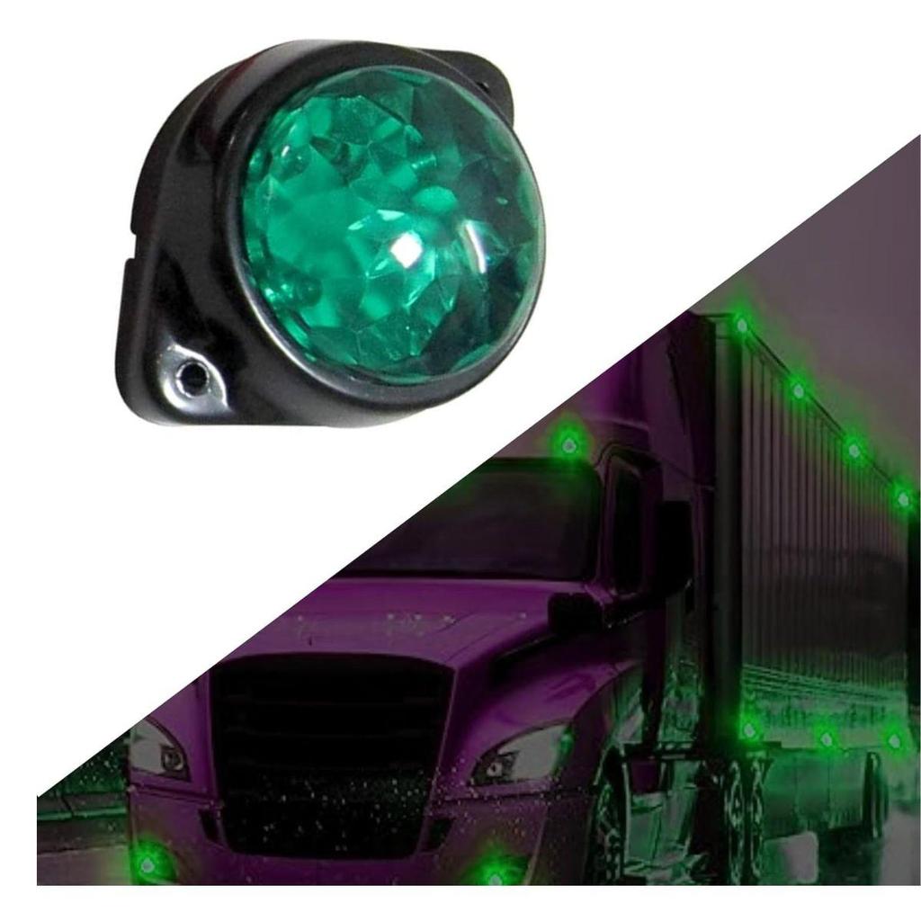 10 Pcs Round Green LED Rear Side Marker Indicator Lights 12V for Truck Trailer RV Boat
