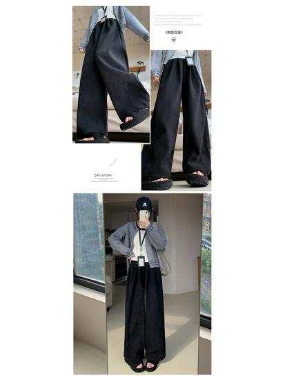 2025 Autumn/Winter European Cotton Velvet Wide-Leg High-Waist Drape Pants for Women