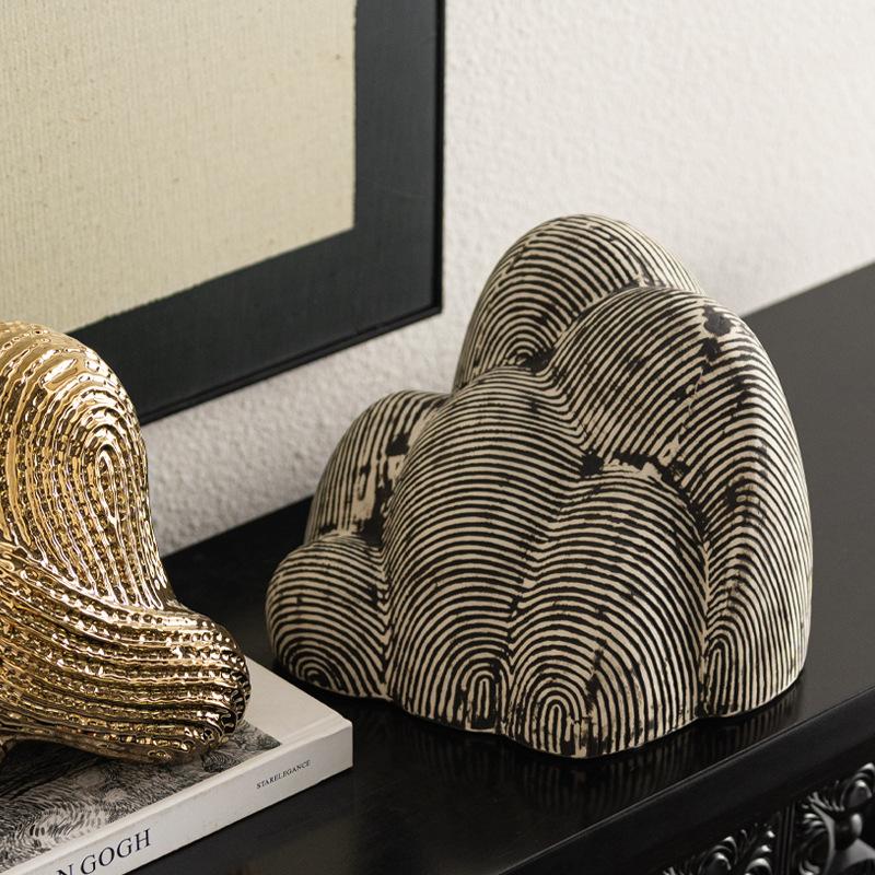 Creative Textured Ceramic Stone Rockery Geometric Striped Mountain Handicrafts Decorative Figurines Home Decoration Accessories