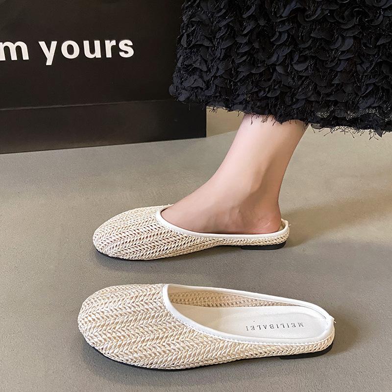 Breathable Woven Gentle Half Slippers Female Flat Bottom 2025 Spring and Summer Fairy with Skirt Retro Temperament Single Shoes