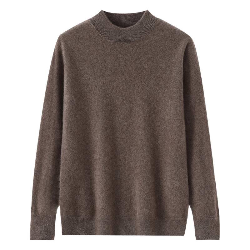 Men's Pure Wool Cashmere Knit Pullover - Autumn/Winter Half-High Neck Sweater